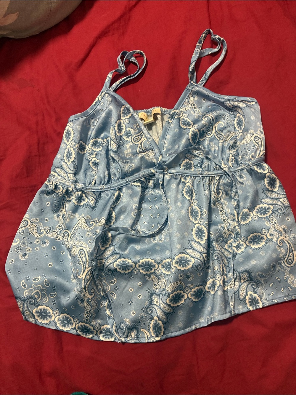 Light Blue Paisley Satin Cami with Adjustable Straps